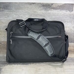 TUMI Laptop Briefcase 17" Slim Black Ballistic Nylon 26011D4 Padded, Zip Pockets